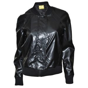 QMack Jacket, Zip Up Faux Leather Bomber Jacket